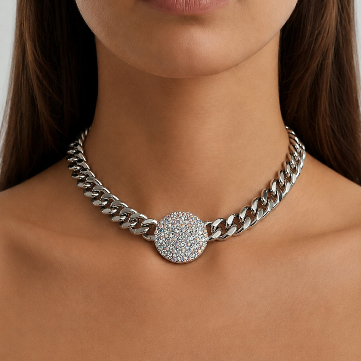 COSMA SHINY SILVER CRYSTAL NECKLACE