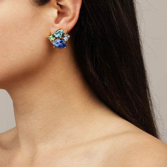 EMMA SHINY GOLD AQUA EARRINGS