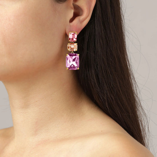 ESMARA SHINEY GOLD LIGHT ROSE/PEACH EARRINGS