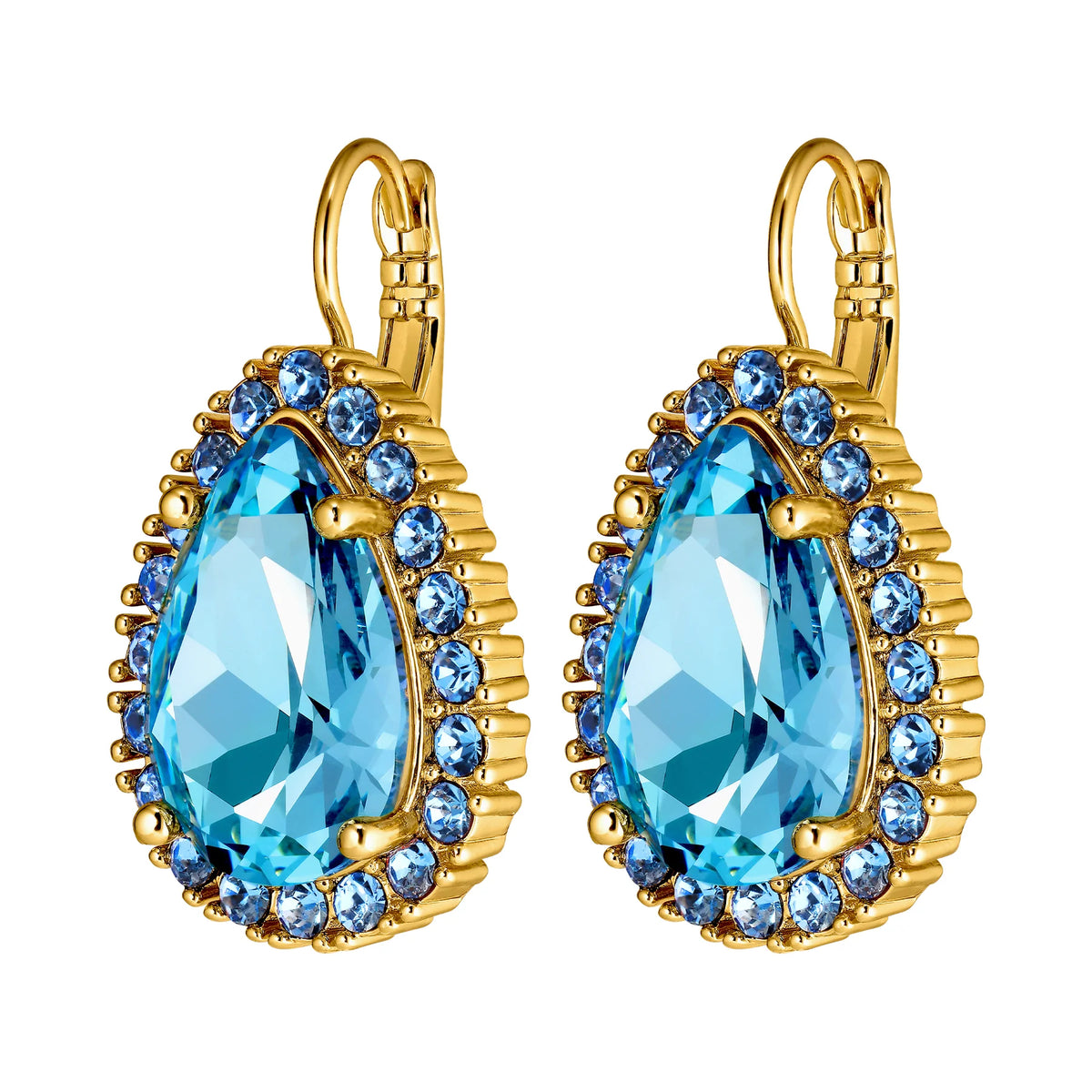 FIORA SHINY GOLD AQUA/LIGHT BLUE EARRINGS