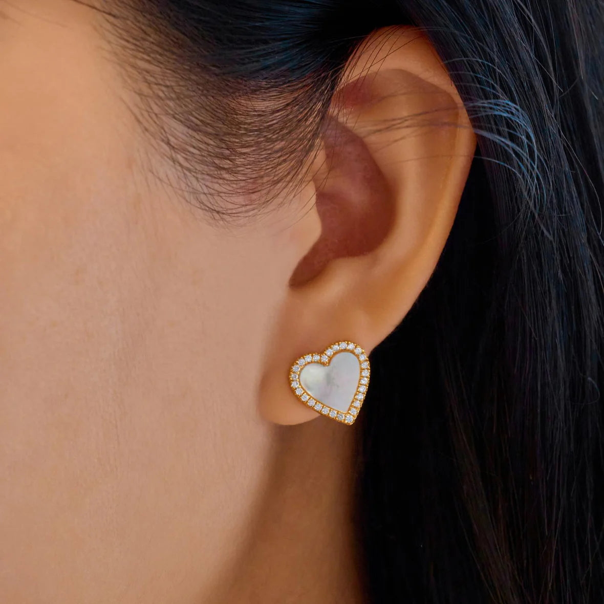 GLIMMER MOTHER OF PEARL HALO HEART EARRINGS