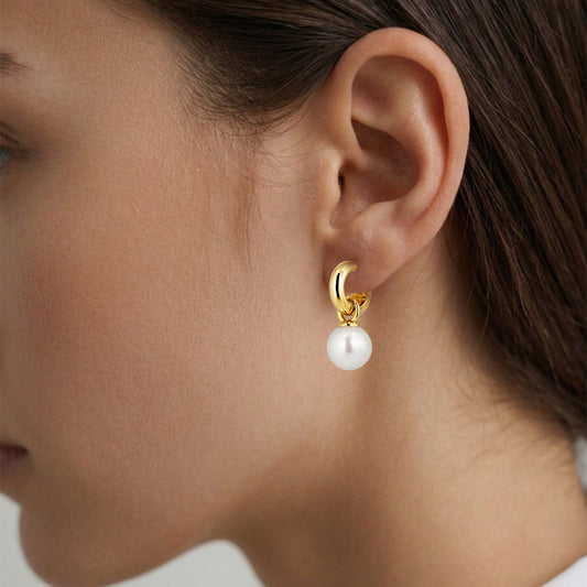 LONA SHINY GOLD WHITE PEARL EARRINGS