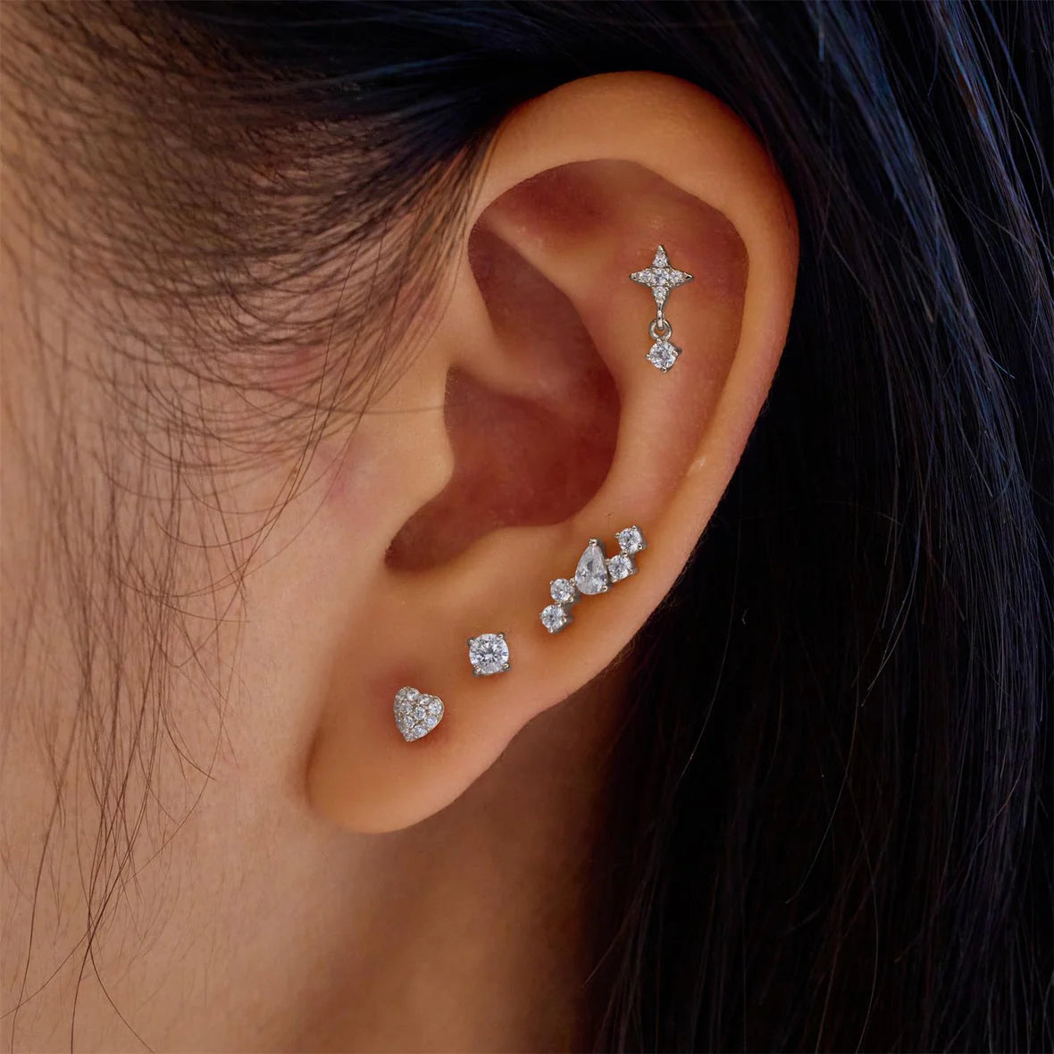 PAVE HEART BARBELL SINGLE EARRING