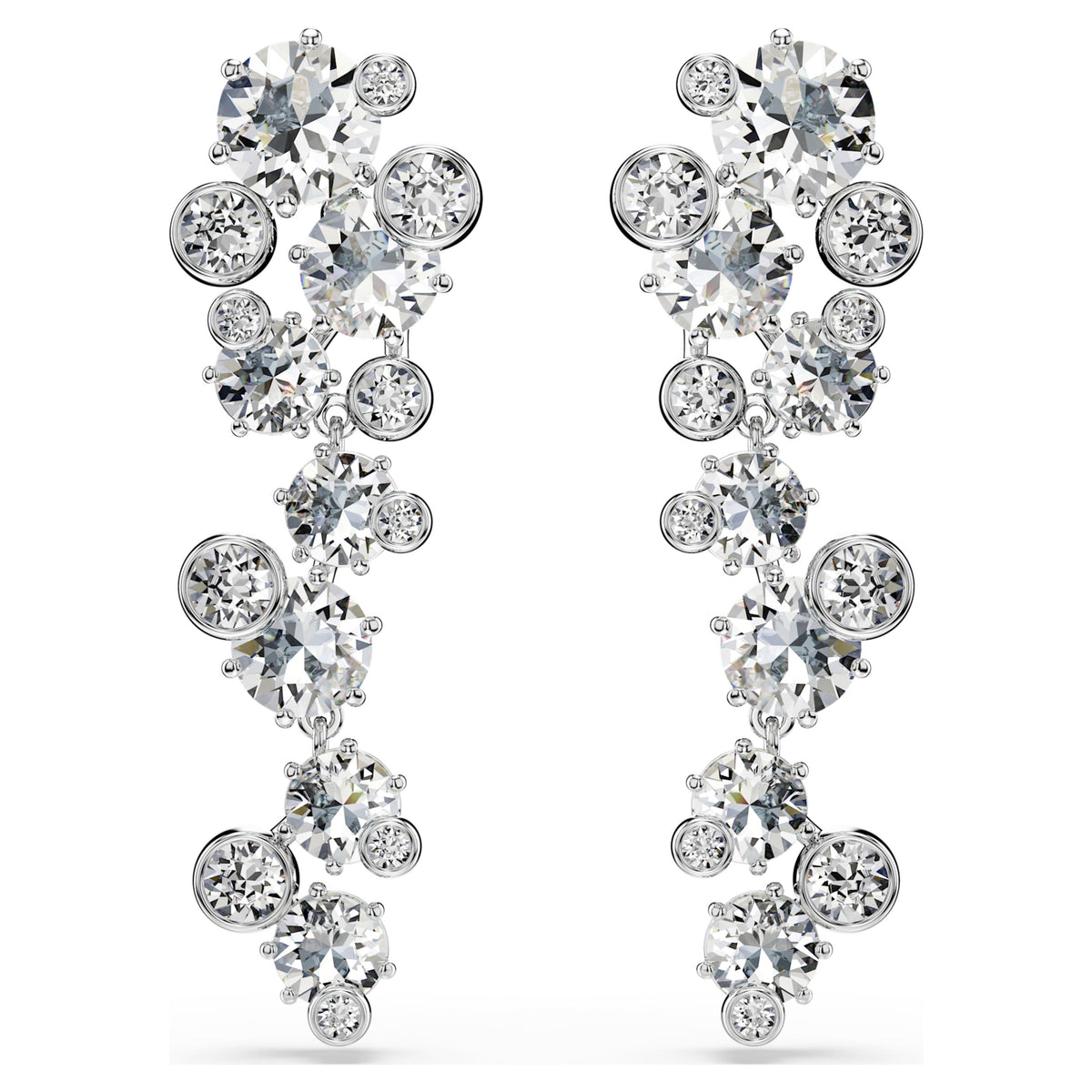 CONSTELLA DROP EARRINGS MIXED CUTS - WHITE, RHODIUM