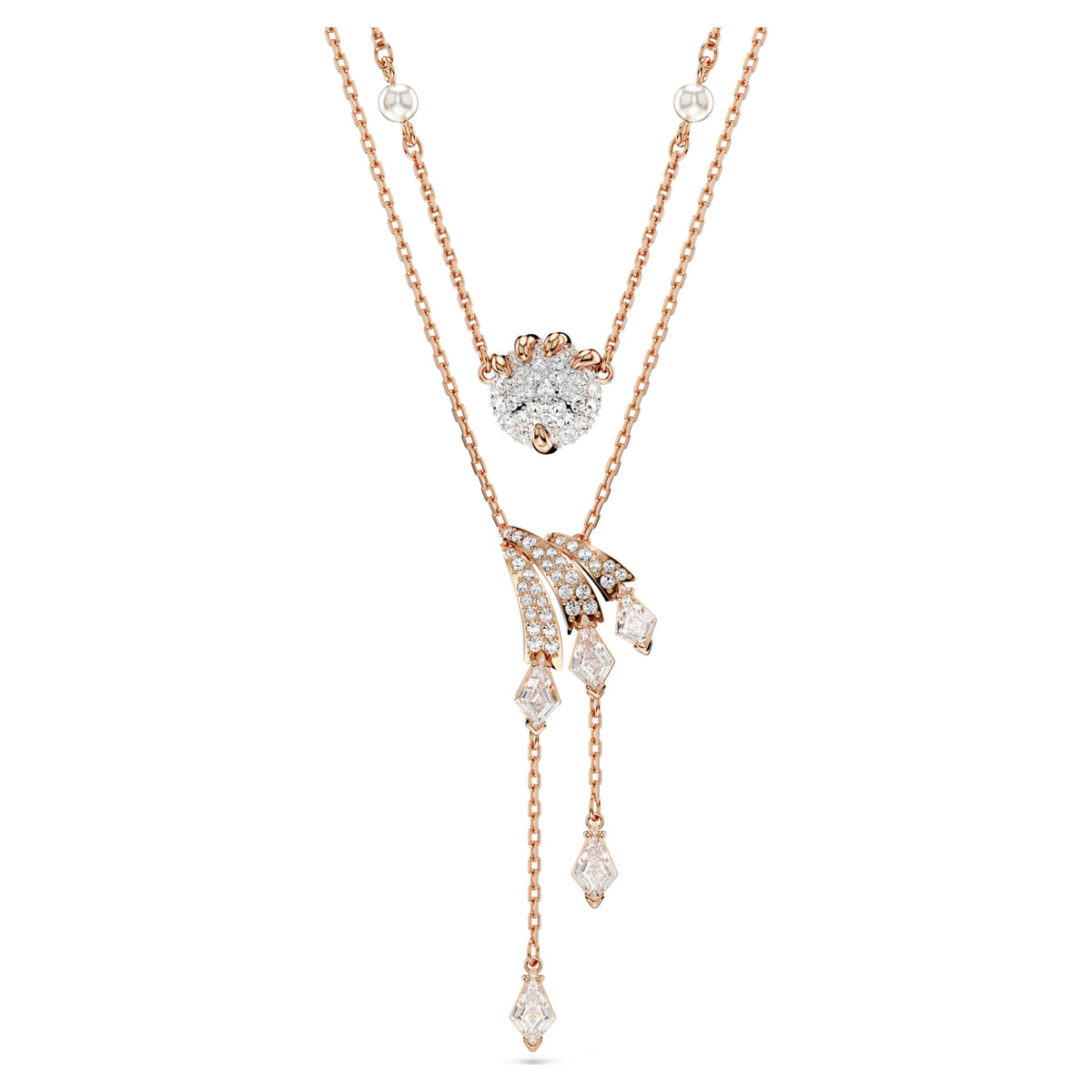 DRAGON & PHOENIX LAYERED NECKLACE - WHITE, ROSE-GOLD