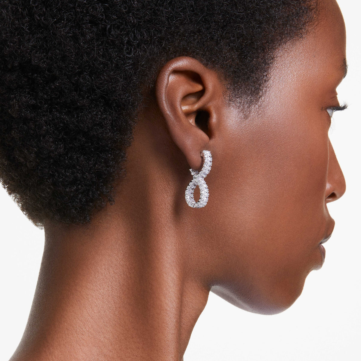 HYPERBOLA HOOP EARRINGS INFINITY - WHITE, RHODIUM