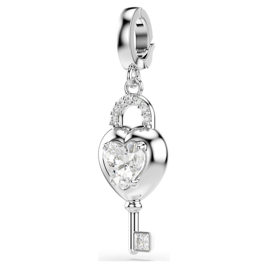 IDYLLIA CHARM HEART WITH KEY - WHITE, RHODIUM