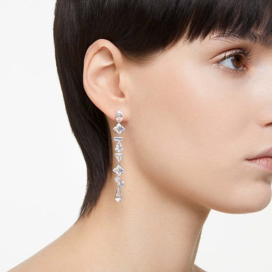 MESMERA DROP EARRINGS ASYMMETRICAL - WHITE, RHODIUM