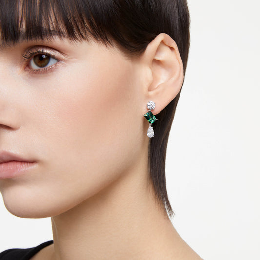 MESMERA DROP EARRINGS - GREEN, RHODIUM