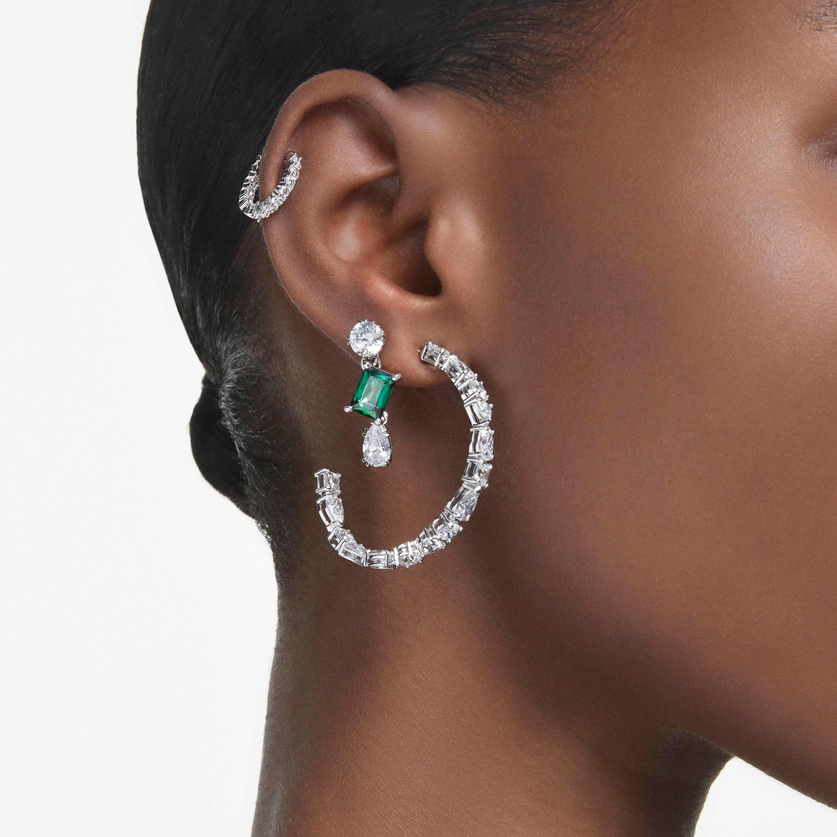 MESMERA HOOP EARRINGS - WHITE, RHODIUM
