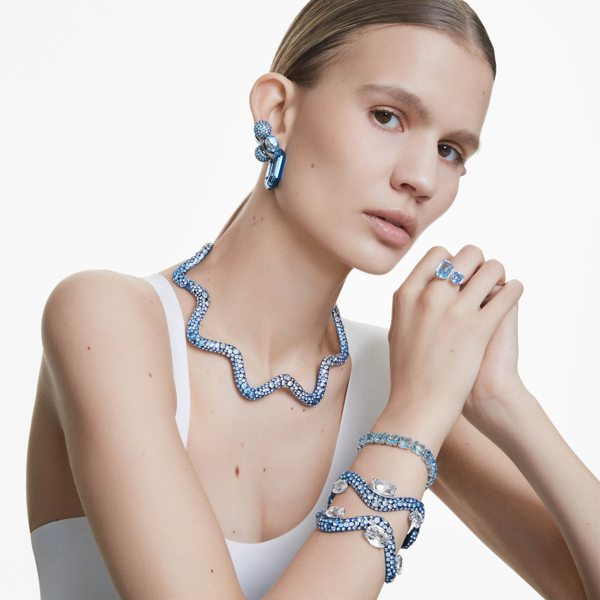 MILLENIA OPEN RING - BLUE, RHODIUM