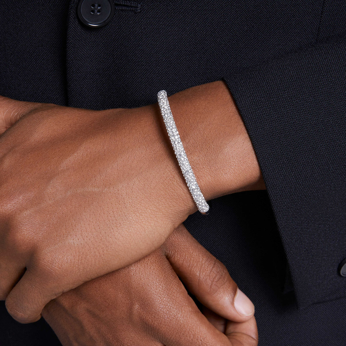 SUBLIMA BANGLE SNOW PAVE - WHITE, RHODIUM