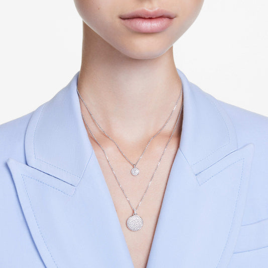 SUBLIMA LAYERED PENDANT - WHITE, RHODIUM