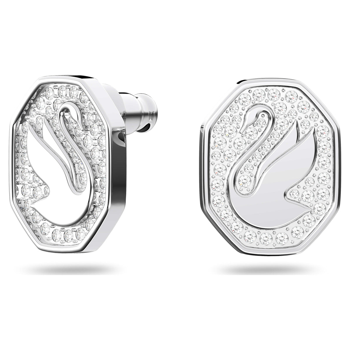 SIGNUM SWAN STUD EARRINGS - WHITE, RHODIUM