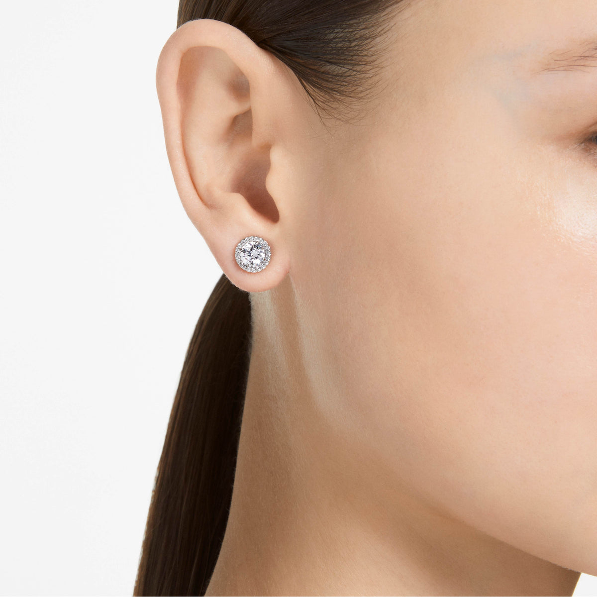 UNA ANGELIC STUD EARRINGS PAVE - WHITE, RHODIUM
