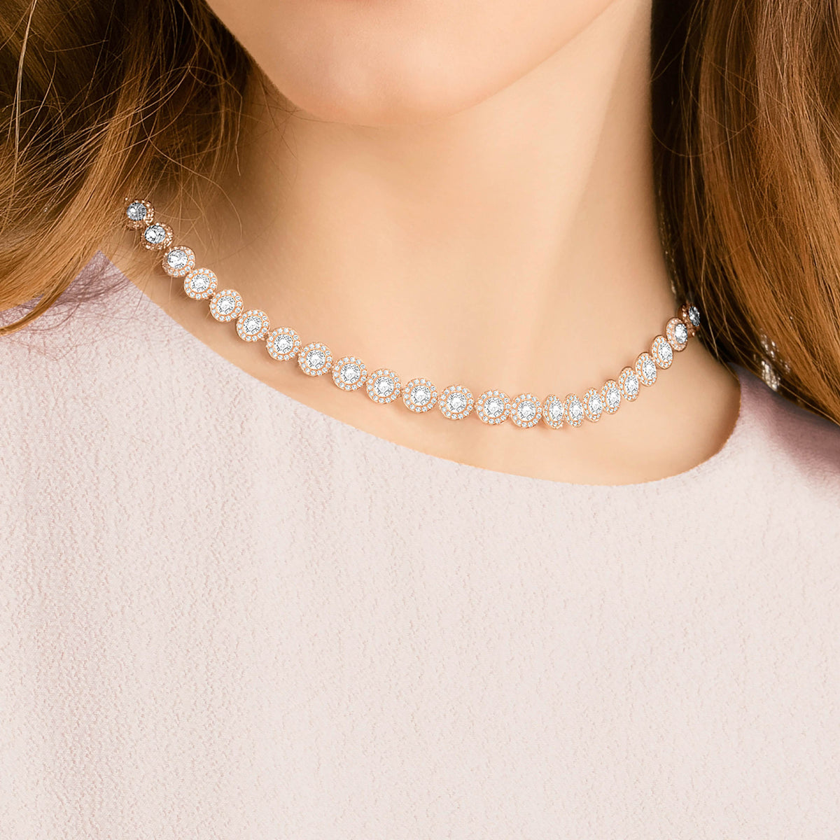UNA ANGELIC TENNIS NECKLACE - WHITE, ROSE-GOLD
