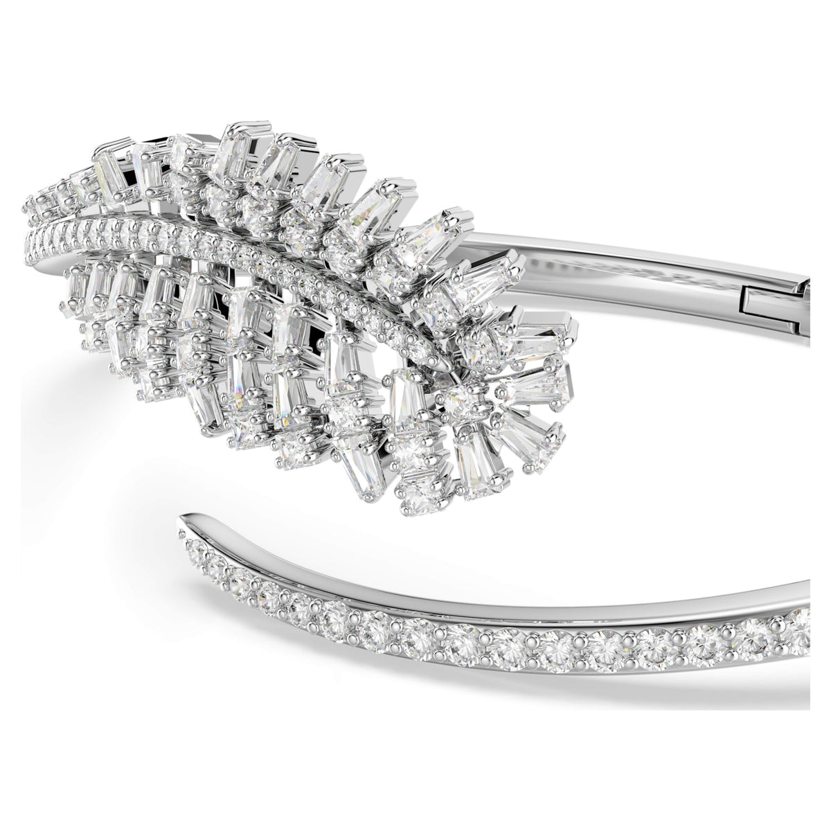VIENNA BANGLE FEATHER - WHITE, RHODIUM