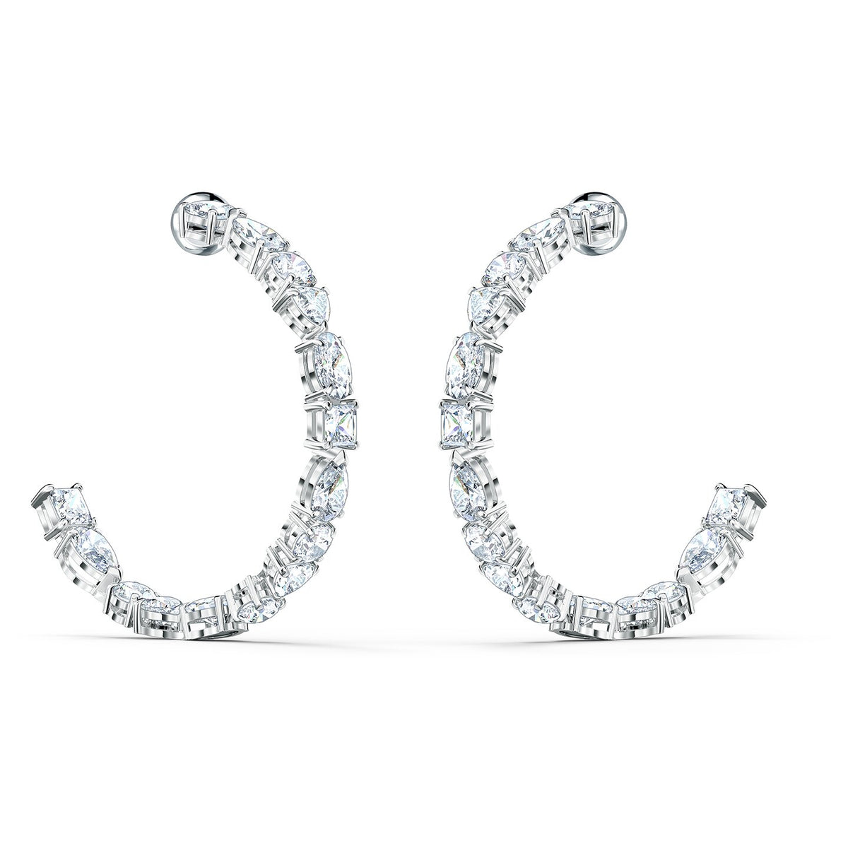 TENNIS DELUXE HOOP EARRINGS - WHITE, RHODIUM