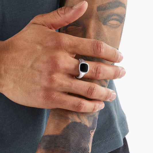 REBEL ONYX SQUARE SIGNET RING