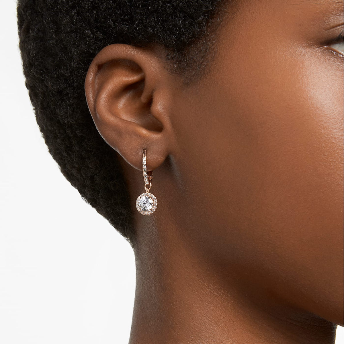 UNA ANGELIC DROP EARRINGS PAVE - WHITE, ROSE-GOLD