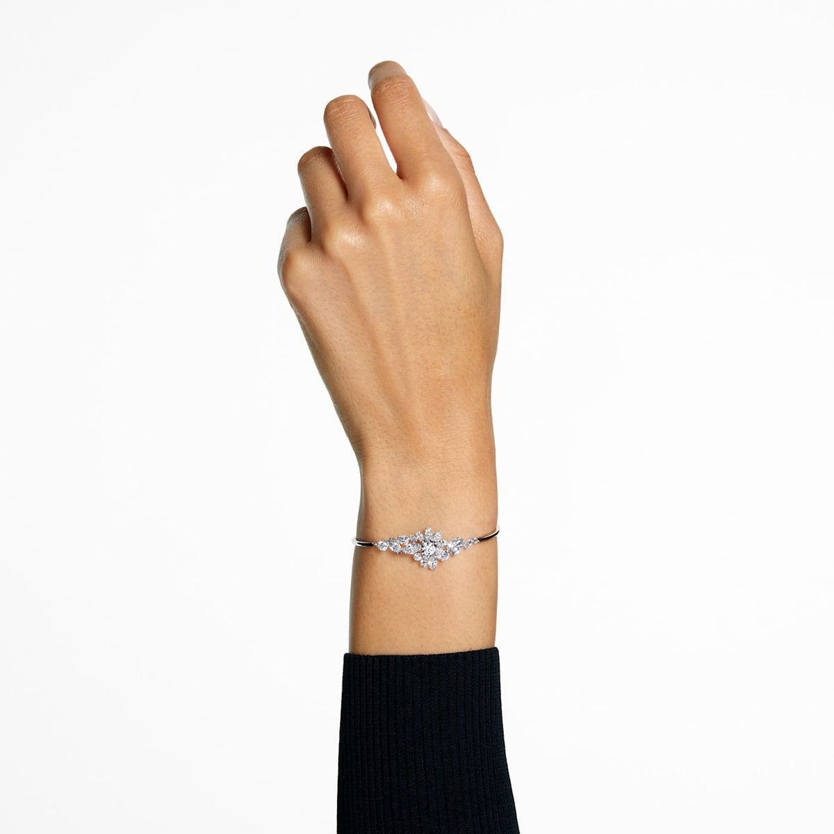 GEMA BANGLE FLOWER - WHITE, RHODIUM