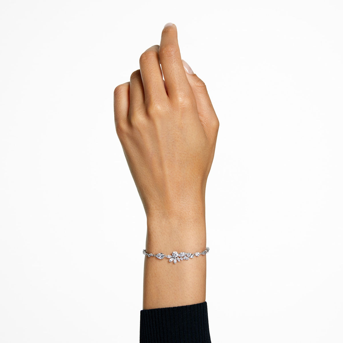 GEMA BRACELET FLOWER - WHITE, RHODIUM