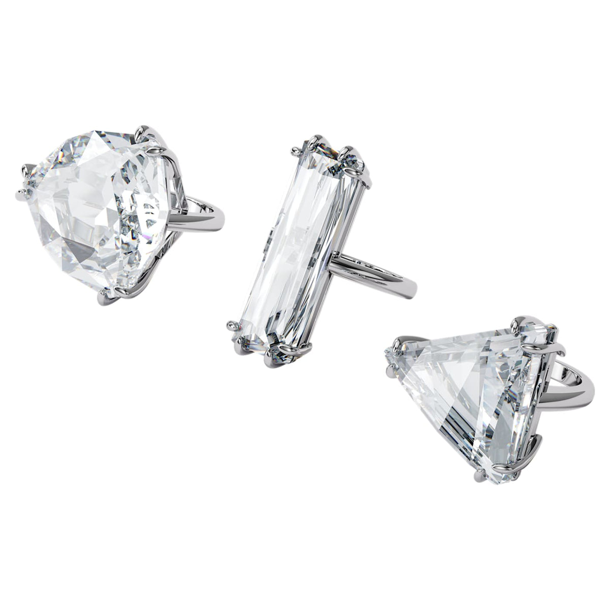 MESMERA COCKTAIL RING SET OF 3 - WHITE, RHODIUM
