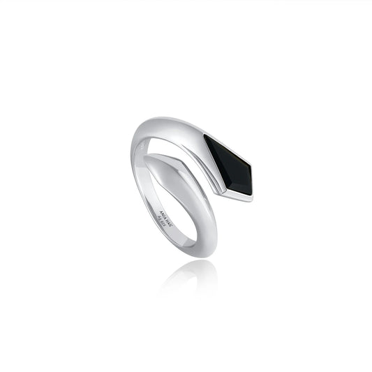 PUNK BLACK AGATE ADJUSTABLE WRAP RING