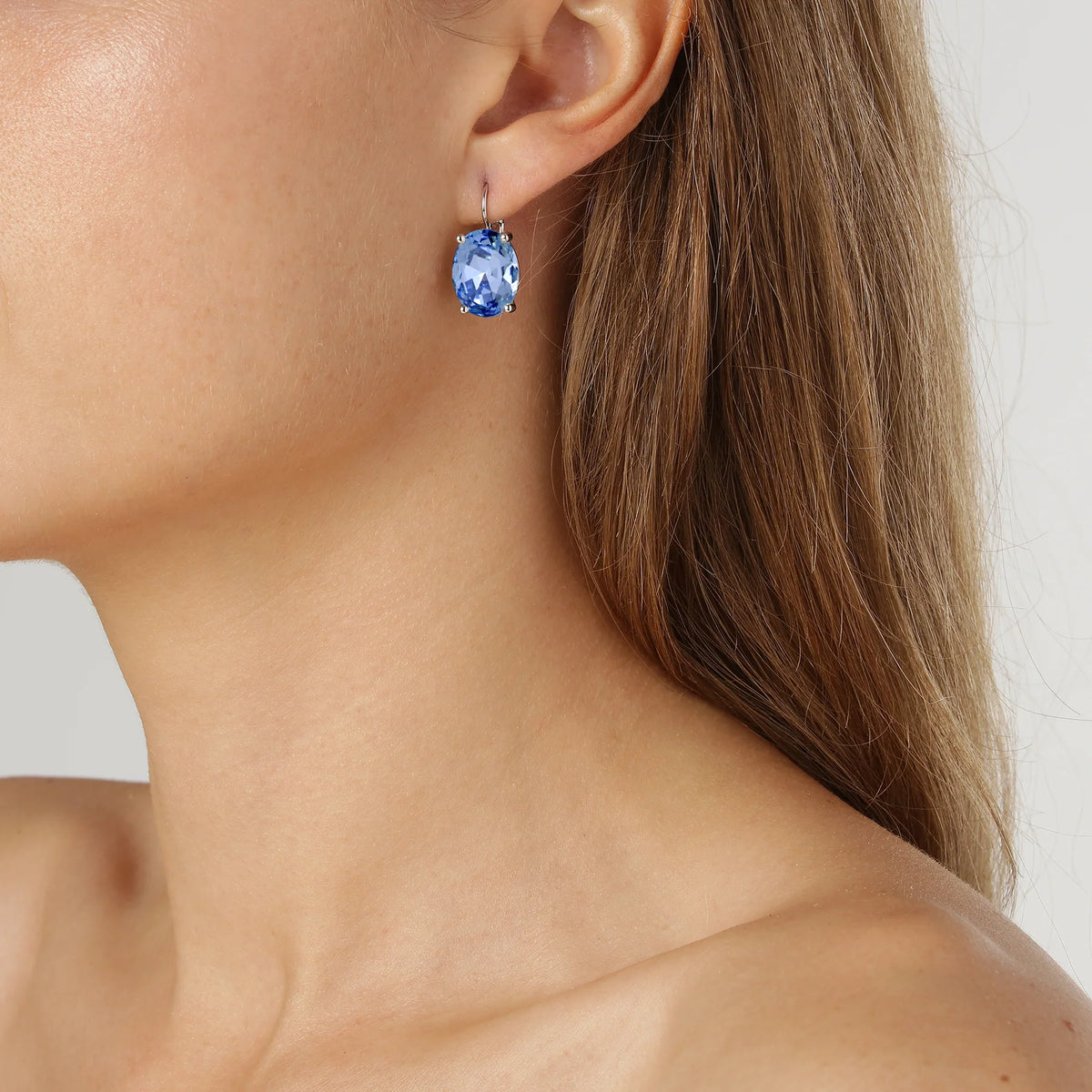 CHANTEL SHINEY SILVER LIGHT BLUE EARRINGS
