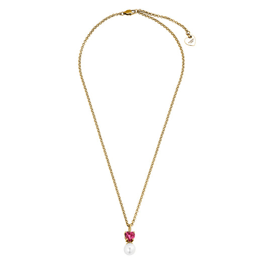 COLUME SHINY GOLD ROSE/PEARL NECKLACE