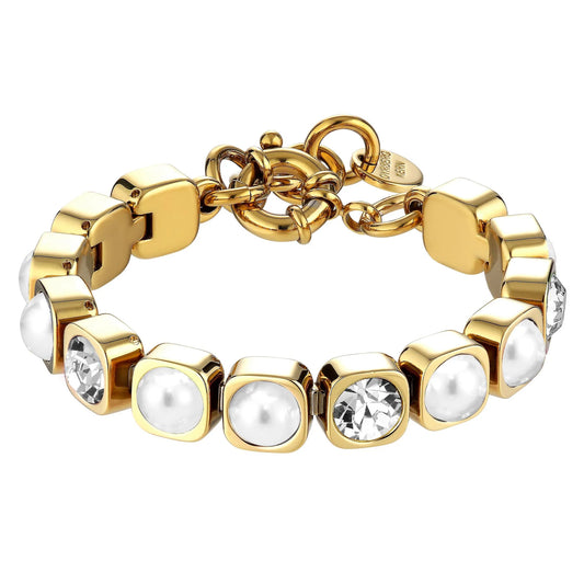 CONIAN SHINY GOLD CRYSTAL/WHITE PEARL BRACELET