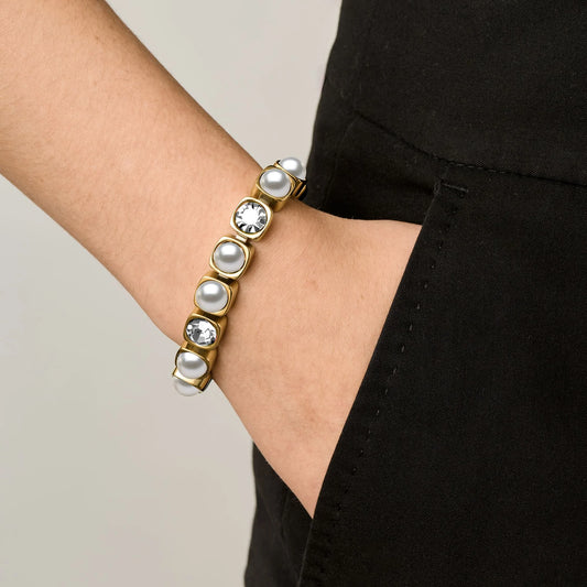 CONIAN SHINY GOLD CRYSTAL/WHITE PEARL BRACELET