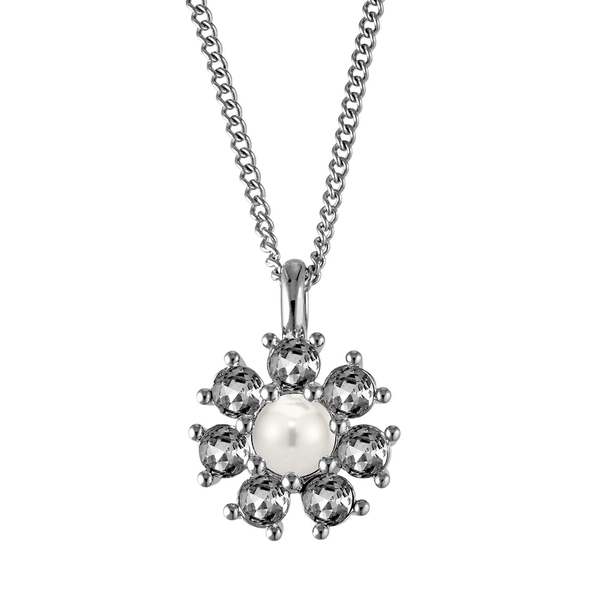 DELISE SHINY SILVER GREY/WHITE PEARL NECKLACE
