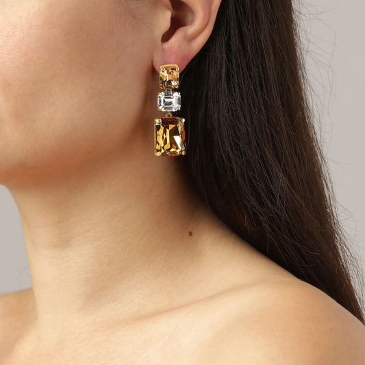 ESMARA SHINEY GOLD GOLDEN/CRYSTAL EARRINGS