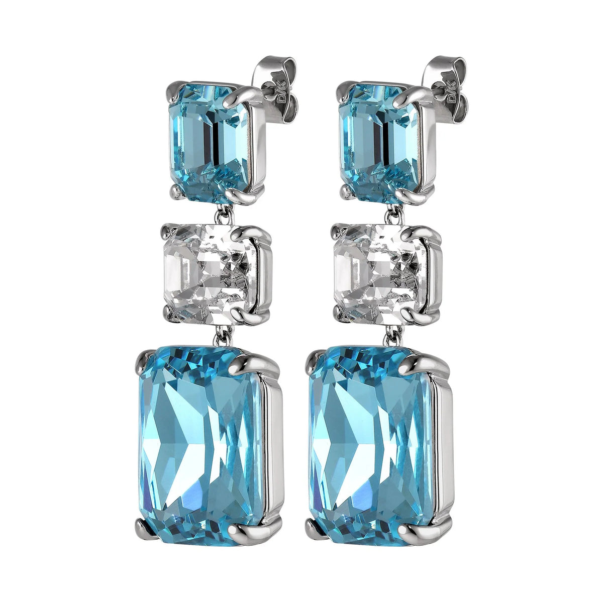 ESMARA SHINEY SILVER AQUA/CRYSTAL EARRINGS