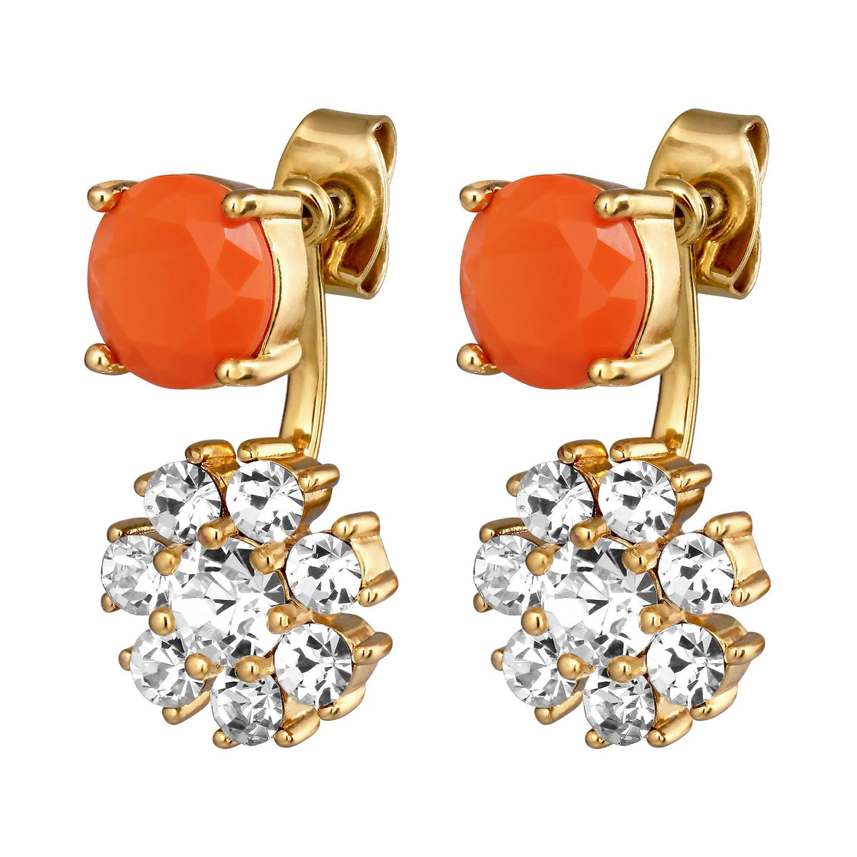 FLOSS SHINEY GOLD CORAL/CRYSTAL EARRINGS