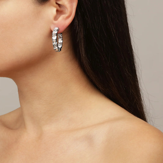GRETIA SHINY SILVER CRYSTAL EARRINGS