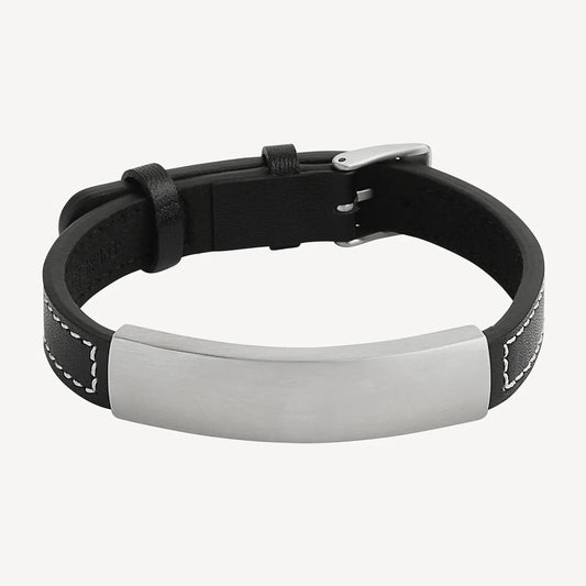 MEMENTO MEN'S LEATHER BUCKLE IDENTITY BRACELET