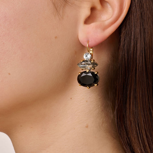 PARSANA SHINY GOLD BLACK AND GREY EARRINGS
