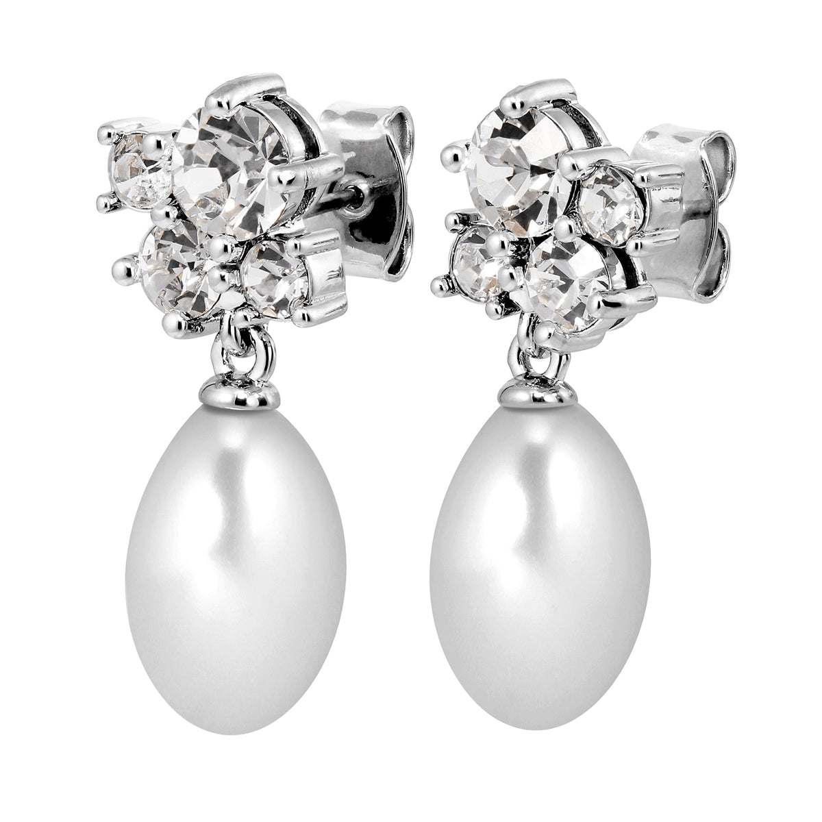 PETUN SHINY SILVER CRYSTAL EARRINGS