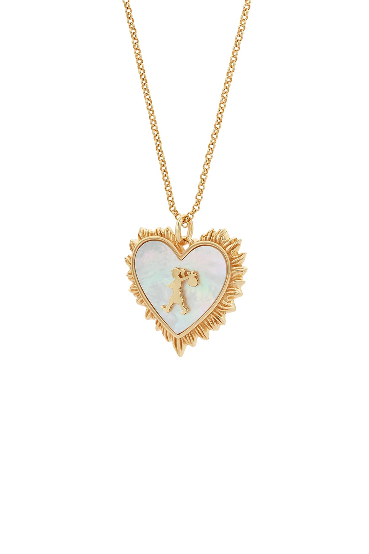RUNAWAY FLAMING MOTHER OF PEARL HEART NECKLACE