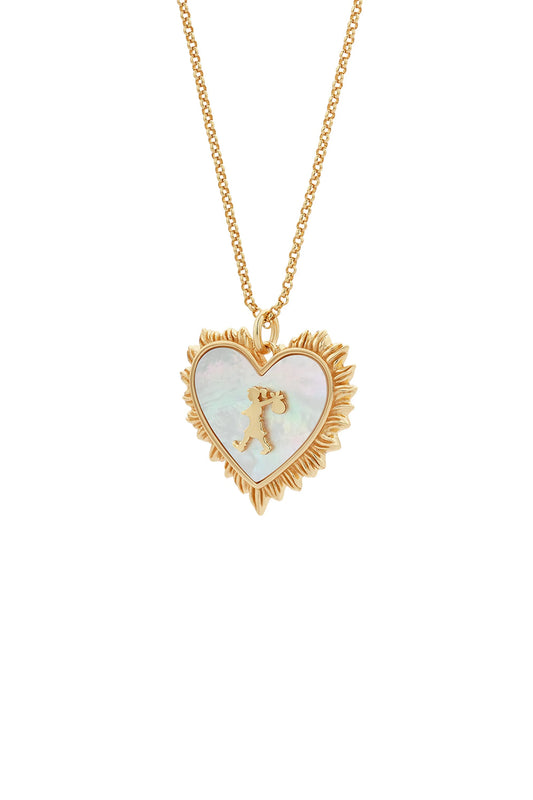 RUNAWAY FLAMING MOTHER OF PEARL HEART NECKLACE