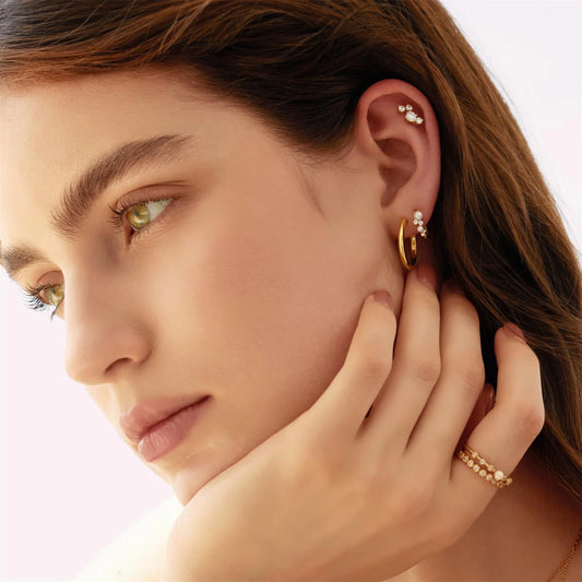 STAR SHELL PEARL CLUSTER HUGGIE HOOP EARRINGS