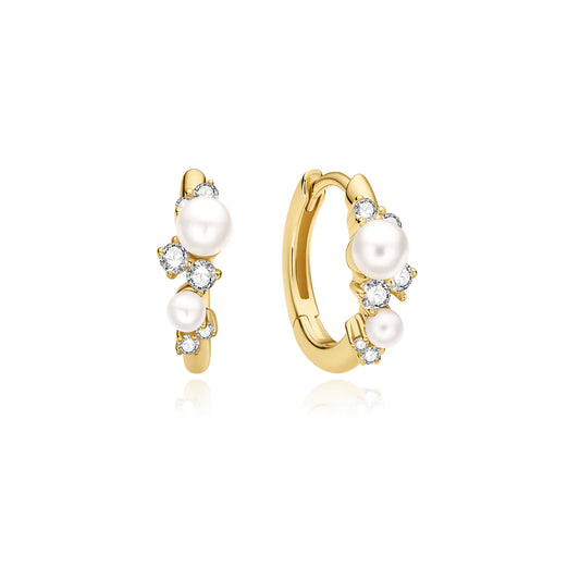 STAR SHELL PEARL CLUSTER HUGGIE HOOP EARRINGS