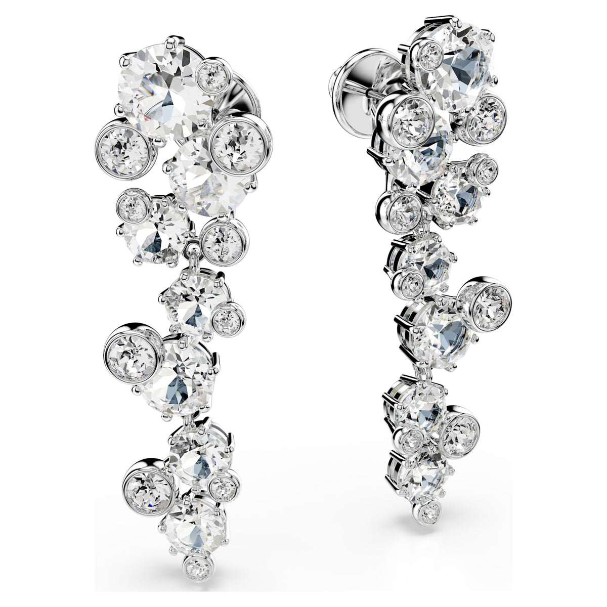CONSTELLA DROP EARRINGS MIXED CUTS - WHITE, RHODIUM
