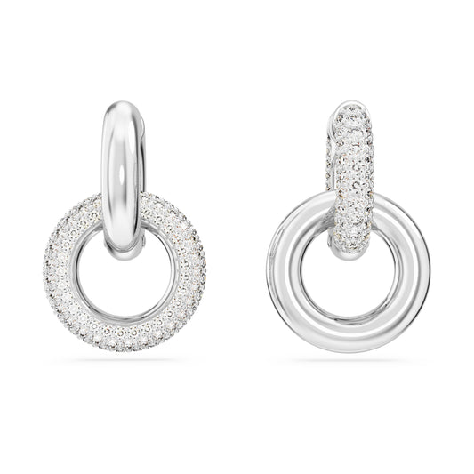 DEXTERA HOOP EARRINGS ASYMMETRICAL INTERLOCKING - WHITE, RHODIUM
