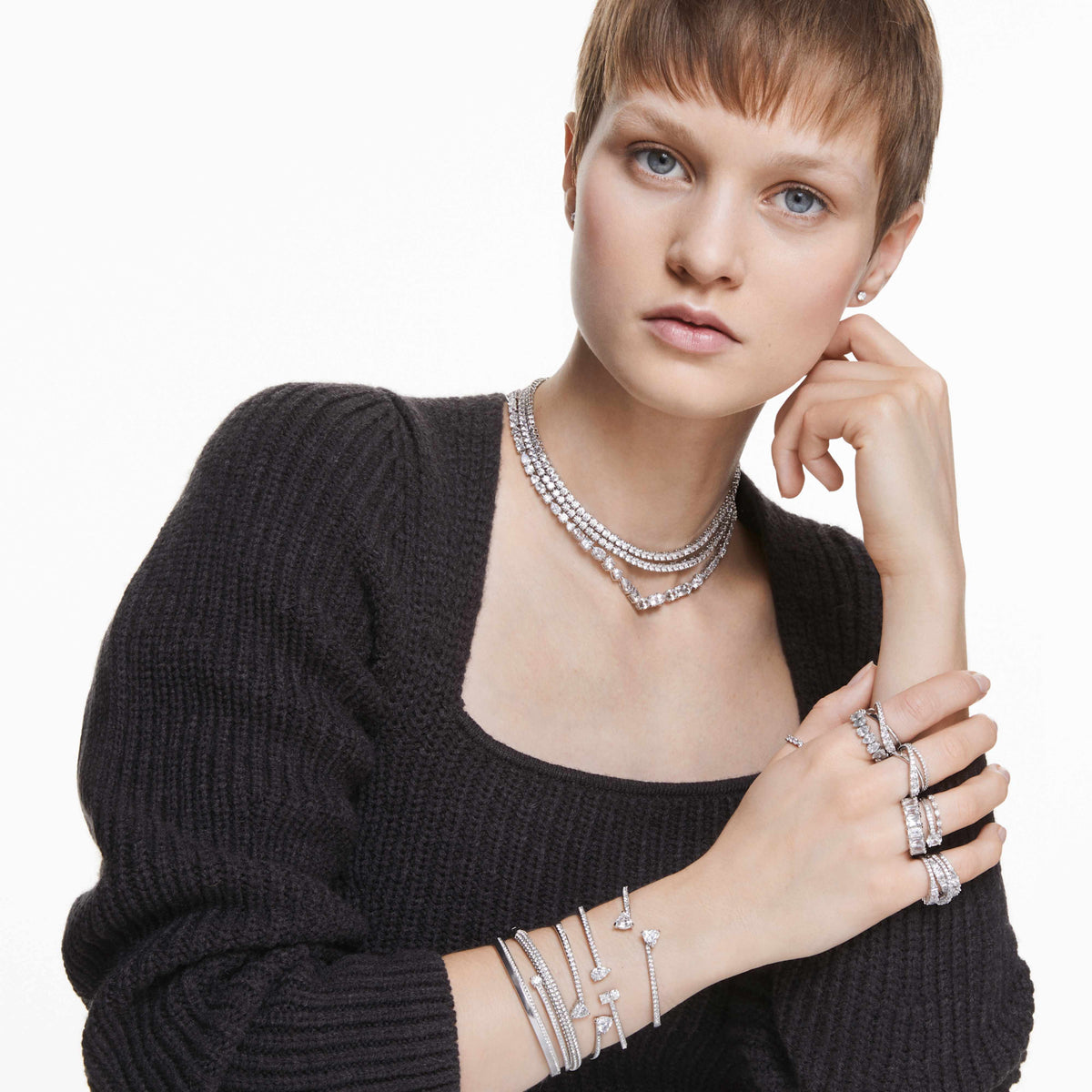 HYPERBOLA RING TWIST - WHITE, RHODIUM