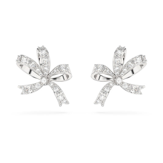 HYPERBOLA STUD EARRINGS BOW - WHITE, RHODIUM
