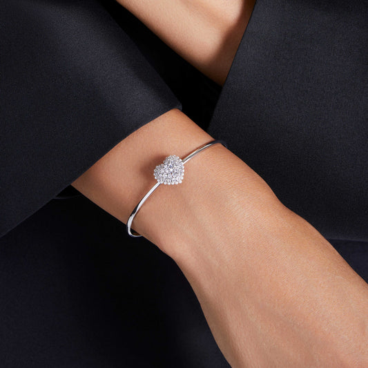 HYPERBOLA BANGLE HEART - WHITE, RHODIUM