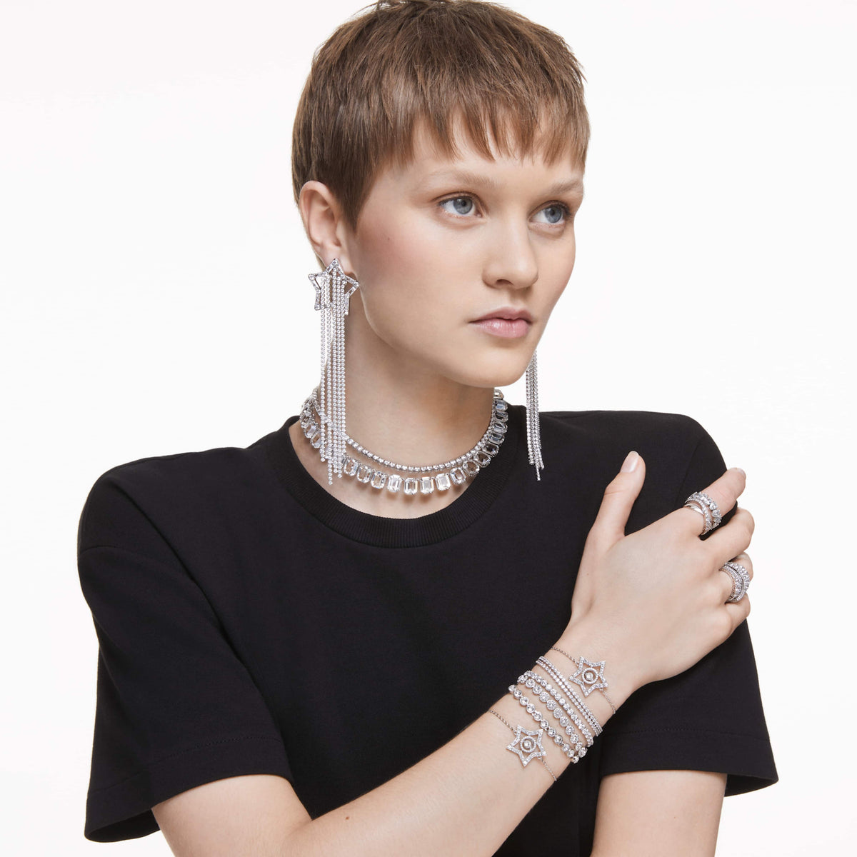 IMBER EMILY TENNIS BRACELET - BLACK, RHODIUM